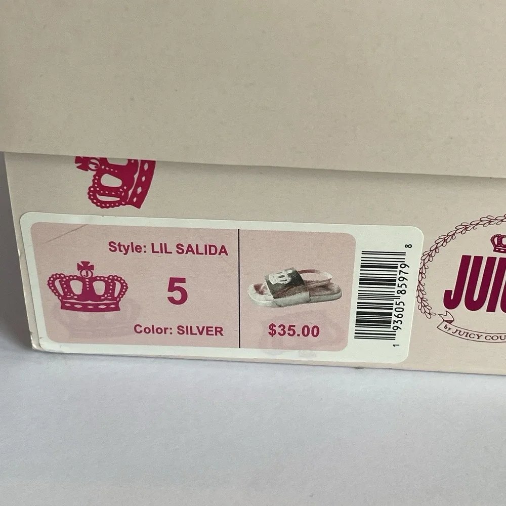 Juicy Couture Toddler Girl Sandals Size 5‎ LIL SALIDA Silver Pink Crown NWT Faux